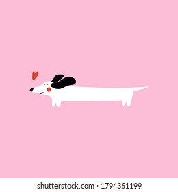 Cute happy dachshund. Vector hand drawn illustration on pink background. 