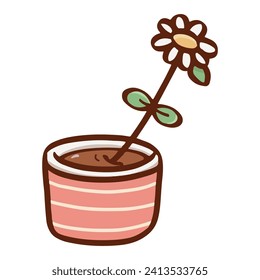 Cute happy daisy flower in bowl pastel of Valentine's day and love anniversary. romantic items and love symbols. vector illustration.