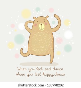 Cute happy dancing Bear  cartoon character  Vector illustration 