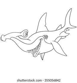 cute and happy but dangerous cartoon hammerhead shark