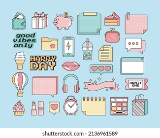 Cute Happy Day Sticky Clipart Collection