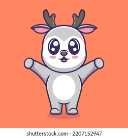 Cute happy deer cartoon vector icon illustration