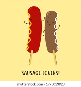 Cute happy delicious sausages vector design, can be use to make poster