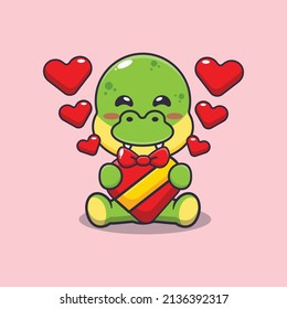 cute happy dino cartoon character in valentines day