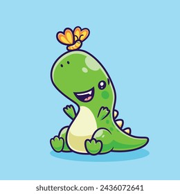 Cute happy dino playing dinosaur t rex cartoon style design vector illustration