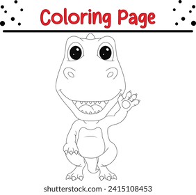 cute happy dinosaur coloring page for kids. Black and white vector animals for coloring book