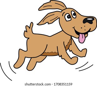 Cute happy dog is running. Vector brown puppy. Cartoon.