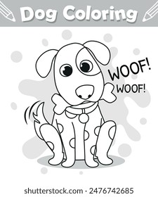Cute happy dog is smiling while eating bone coloring page