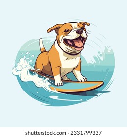 cute happy dog surfing vector illustration