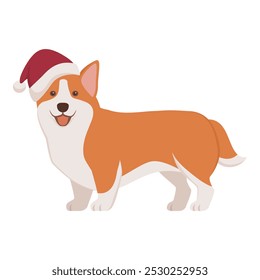 Cute happy dog wearing a Santa hat, pets and Christmas concept, isolated