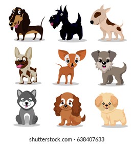 Cute happy dogs. Cartoon funny puppies vector characters collection