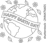 Cute Happy Earth Day coloring page, vector printable worksheets for preschool. 