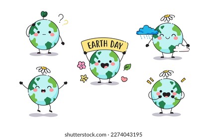 Cute Happy Earth planet character set