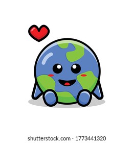 Cute Happy Earth Vector Icon Illustration. Isolated on white background. Cartoon Style Suitable for Sticker, Web Landing Page, Banner, Flyer, Mascots, poster.