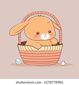 Cute and happy Easter Bunny in basket. 
