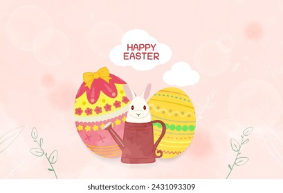 Cute happy easter bunny illustration set