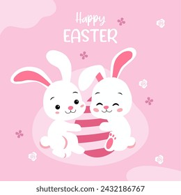 Cute happy easter bunny in pink background