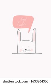 Cute Happy Easter card with a cute bunny. Vector illustration.