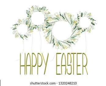 cute happy easter card with floral frames and lettering vector isolated