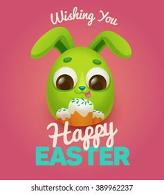 Cute happy easter cards with easter rabbit egg