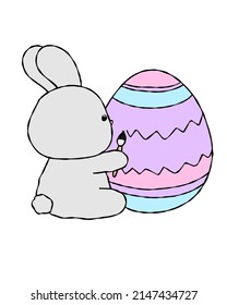 Cute happy easter cartoon rabbit. Animal, bunny, pet with egg.