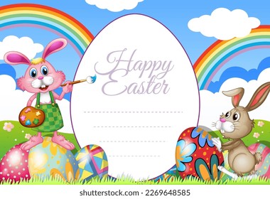 Cute Happy Easter Day Postcard Template illustration