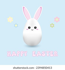 Cute happy Easter egg cartoon character. Happy Easter Card. Easter bunny kawaii egg.