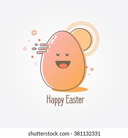 Cute happy Easter egg cartoon icon character with smiling face. Pink and orange gradient. Fast liquid style trend
