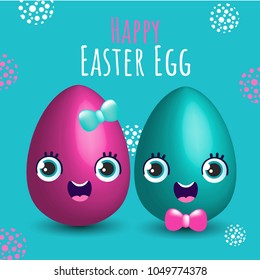 Cute Happy Easter Eggs. Colorfull background with eggs and patterns.