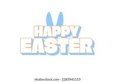 Cute Happy Easter Greeting diseño tipográfico con orejas de conejo.  Ilustración de vectores editable. EPS 10.