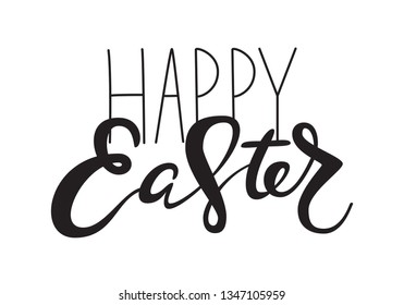 Cute Happy Easter lettering quote, hand written with ink brush, isolated on white background. Vector illustration