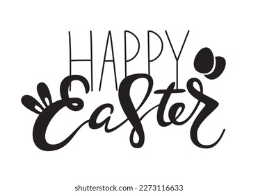 Cute Happy Easter lettering quote with bunny ears