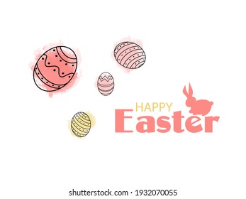Cute Happy Easter templates with eggs, flowers, bunny and typographic design. Suitable for spring and Easter cards and invitations. Isolated vector illustration.