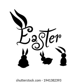 Modèles de jolies Pâques avec oeufs, fleurs, lapin et design typographique. Convient pour les cartes et invitations de printemps et de Pâques. Illustration vectorielle isolée.