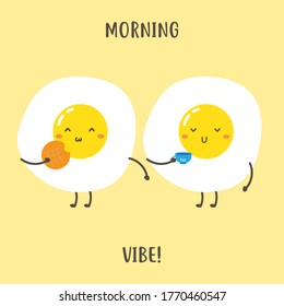 cute happy eggs enjoying morning vibe vector design