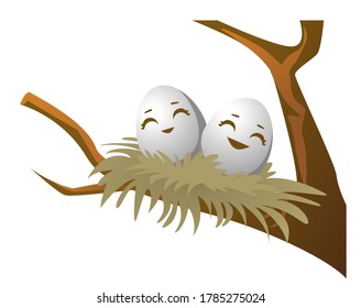 cute happy eggs in nest