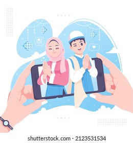 cute happy eid mubarak card greeting illustration