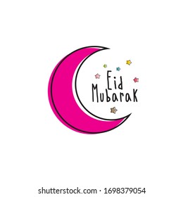 Cute Happy Eid Mubarak With Moon Stars Design