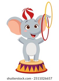 Cute happy elephant playing circus