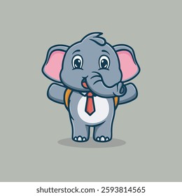 Cute happy elephant student bag vector children's illustration Q version vector cartoon illustration