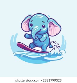 cute happy elephant surfing vector illustration