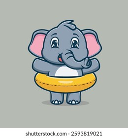 Cute happy elephant swimming circle vector children's illustration Q version vector cartoon illustration