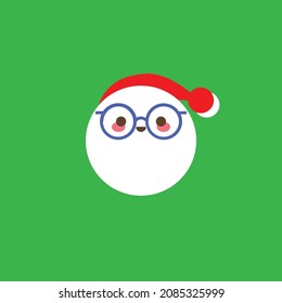Cute happy emoji with glasses and christmas hat sign. Green background illustration vector