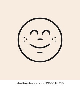 Cute happy emoji outline icon with wide smile and freckles.