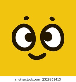 Cute happy emoticon in doodle style yellow background. Vector Illustration