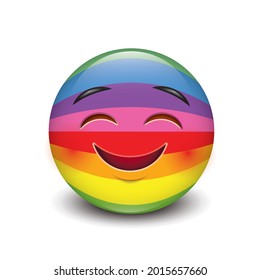 Cute happy emoticon isolated on white background with rainbow colors motive vector illustration