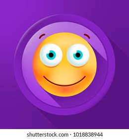 Cute Happy Emoticon on Color Button on Color Background . Isolated Vector Illustration 