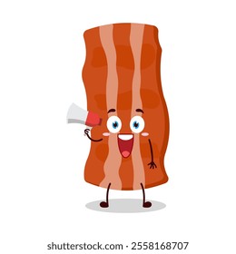 cute happy expression of bacon cartoon character carry megaphone

