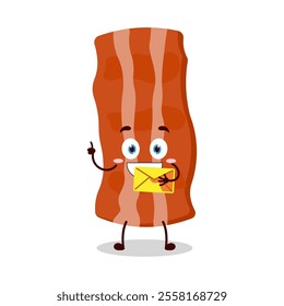 cute happy expression of bacon cartoon character bring envelope letter
