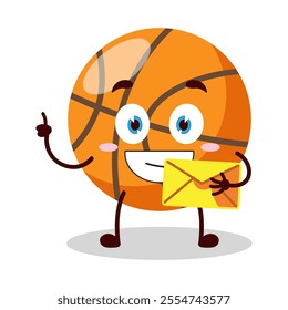 cute happy expression of basket ball cartoon character bring envelope letter